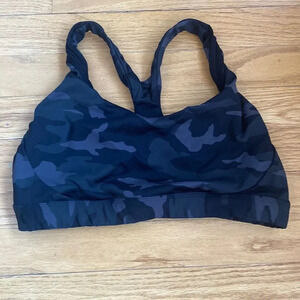 Athleta sz M Camo Printed Ultimate Running Yoga Sports Bra black grey A-C cups